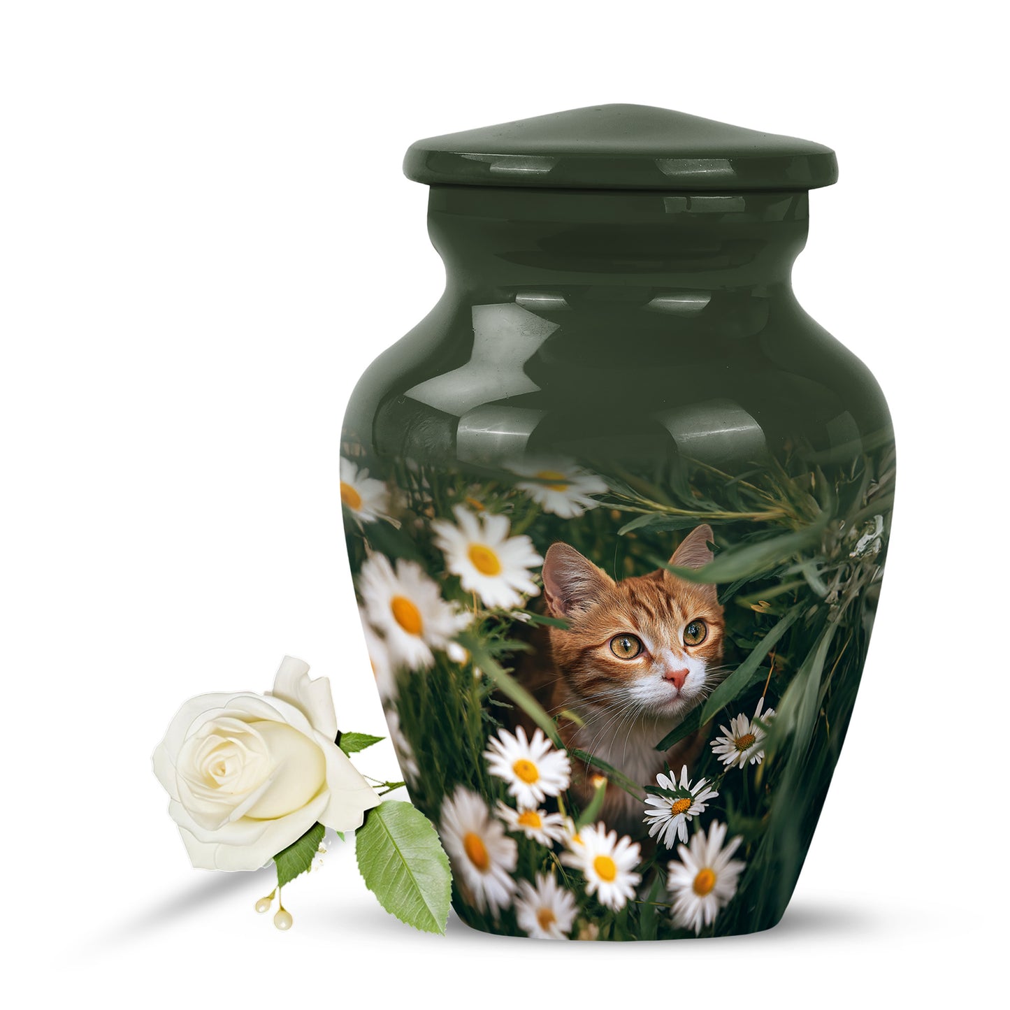 Lustrous Daisy Cremation Urns for Human Ashes - Green 10-inch - Yatskia