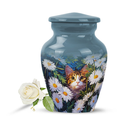 Blue Daisy Reflection Cremation Urns for Human Ashes - 10-inch, 200 cu in - Yatskia