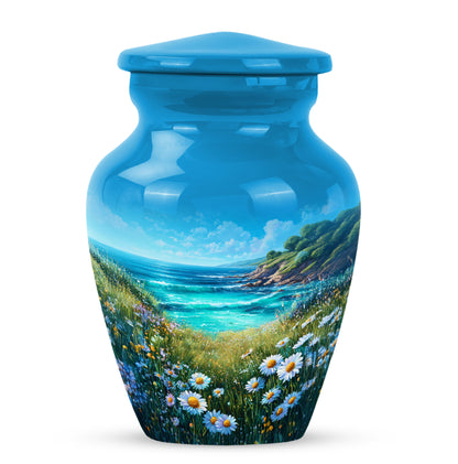 Blue Daisy Cremation Urns - Honored Farewell 10-inch, 200 cu in - Yatskia