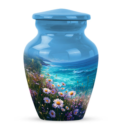 Blue Daisy Cremation Urns - Honored Keepsake 10-inch, 200 cu in - Yatskia