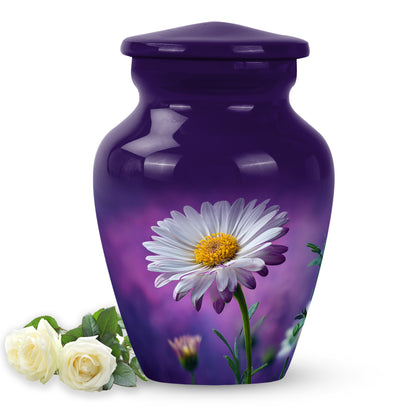 Timeless Purple Daisy Cremation Urn for Ashes - 10-inch, 200 cu in - Yatskia