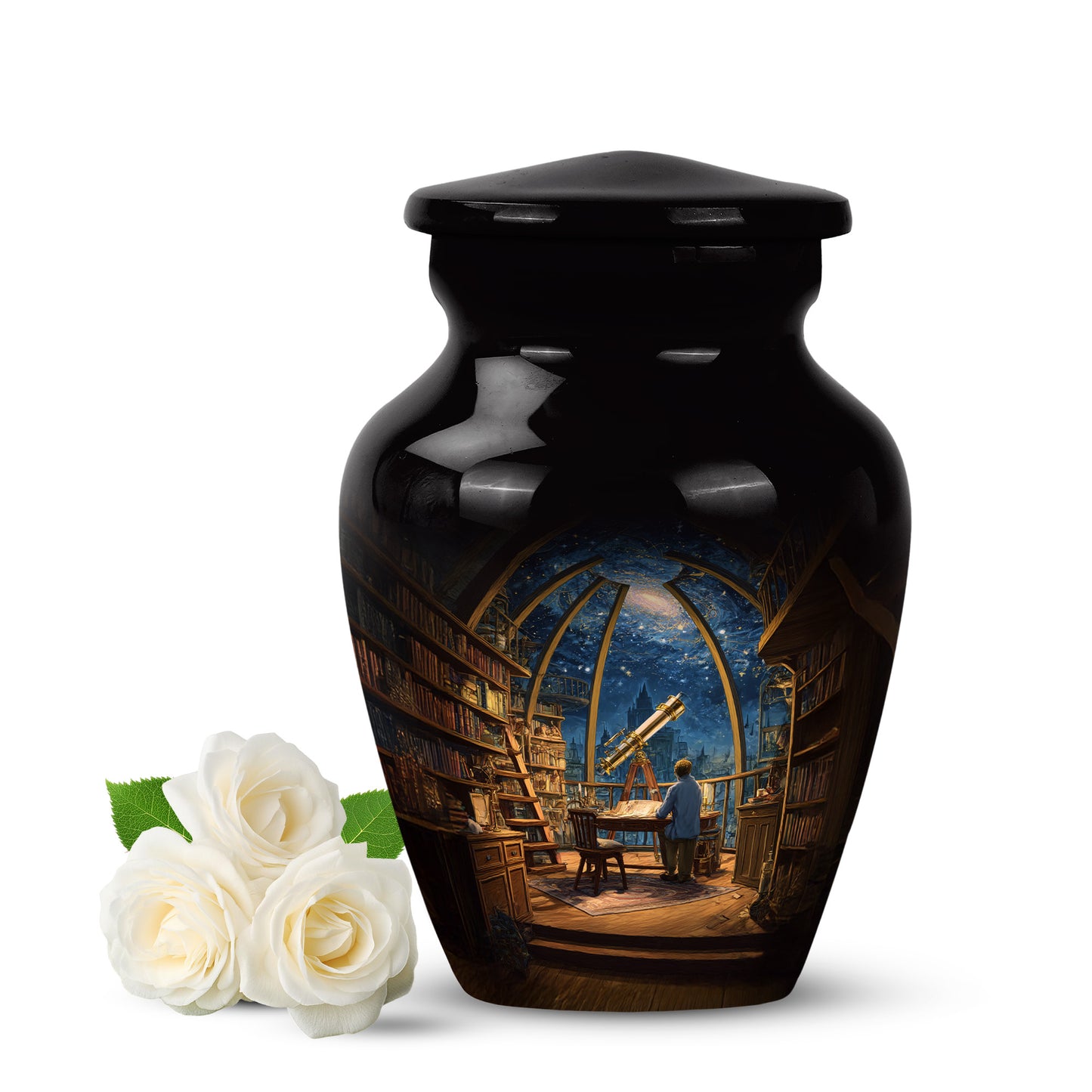 Personalized Black Heavenly Angel Cremation Urns for Human Ashes - 10-inch, 200 cu in - Yatskia