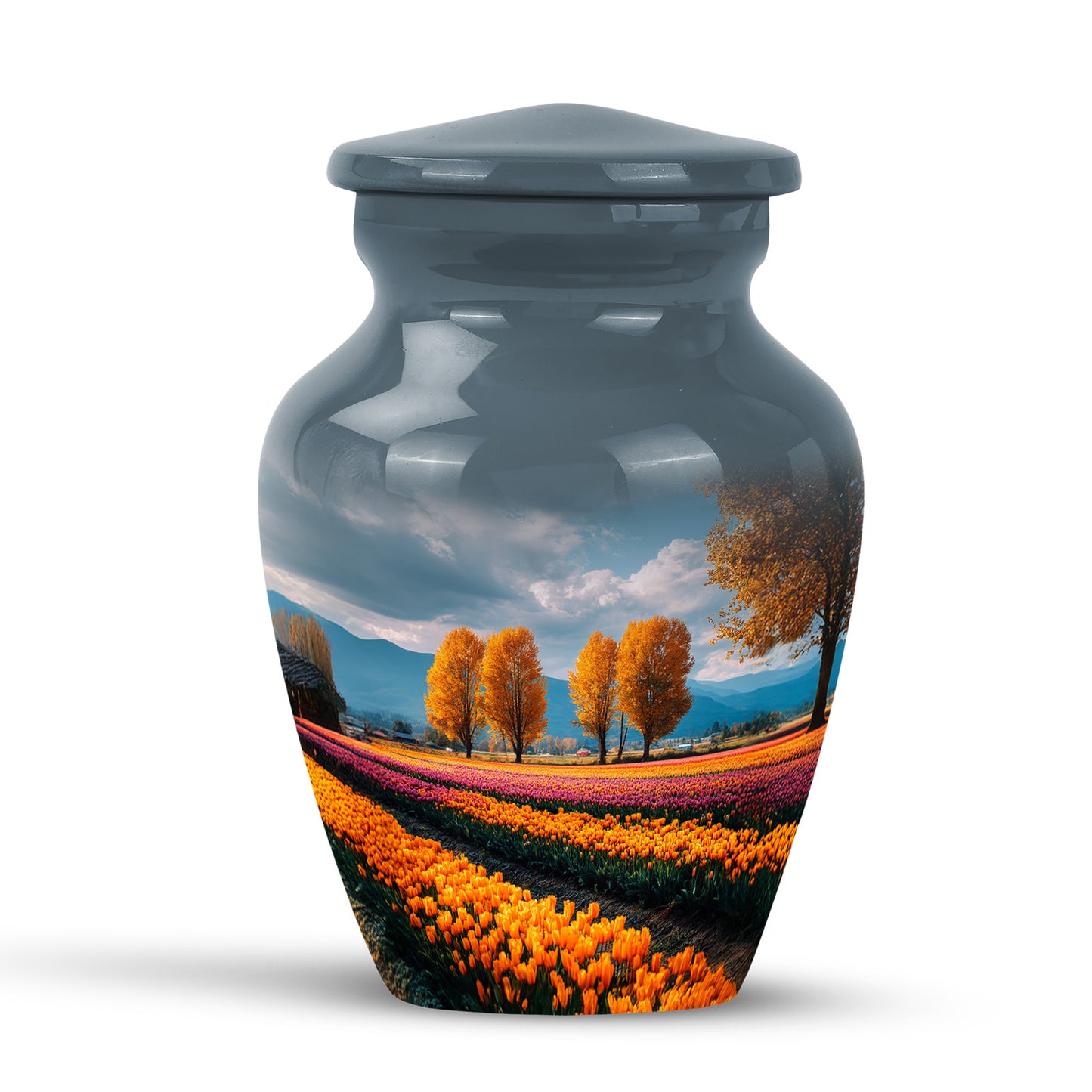 Blue Serene Garden Tulip Memorial Urn for Ashes - 10-inch, 200 cu in - Yatskia