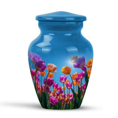 Personalized Garden Tulip Cremation Urns - Wondrous Blue 10-inch, 200 cu in - Yatskia