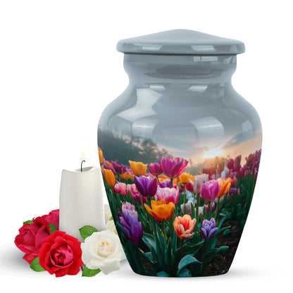 Dignified Blue Garden Tulip Cremation Urn for Ashes - 10-inch, 200 cu in - Yatskia