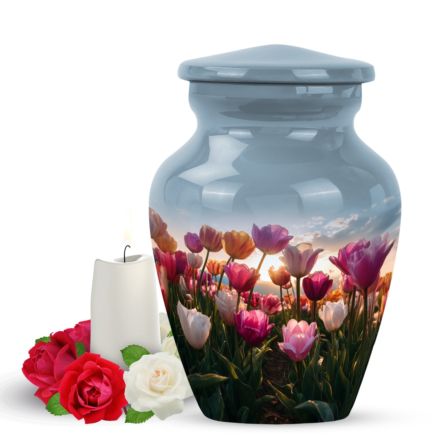 Blue Garden Tulip Promise Cremation Urns for Human Ashes - 10-inch, 200 cu in - Yatskia