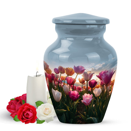 Blue Garden Tulip Promise Cremation Urns for Human Ashes - 10-inch, 200 cu in - Yatskia