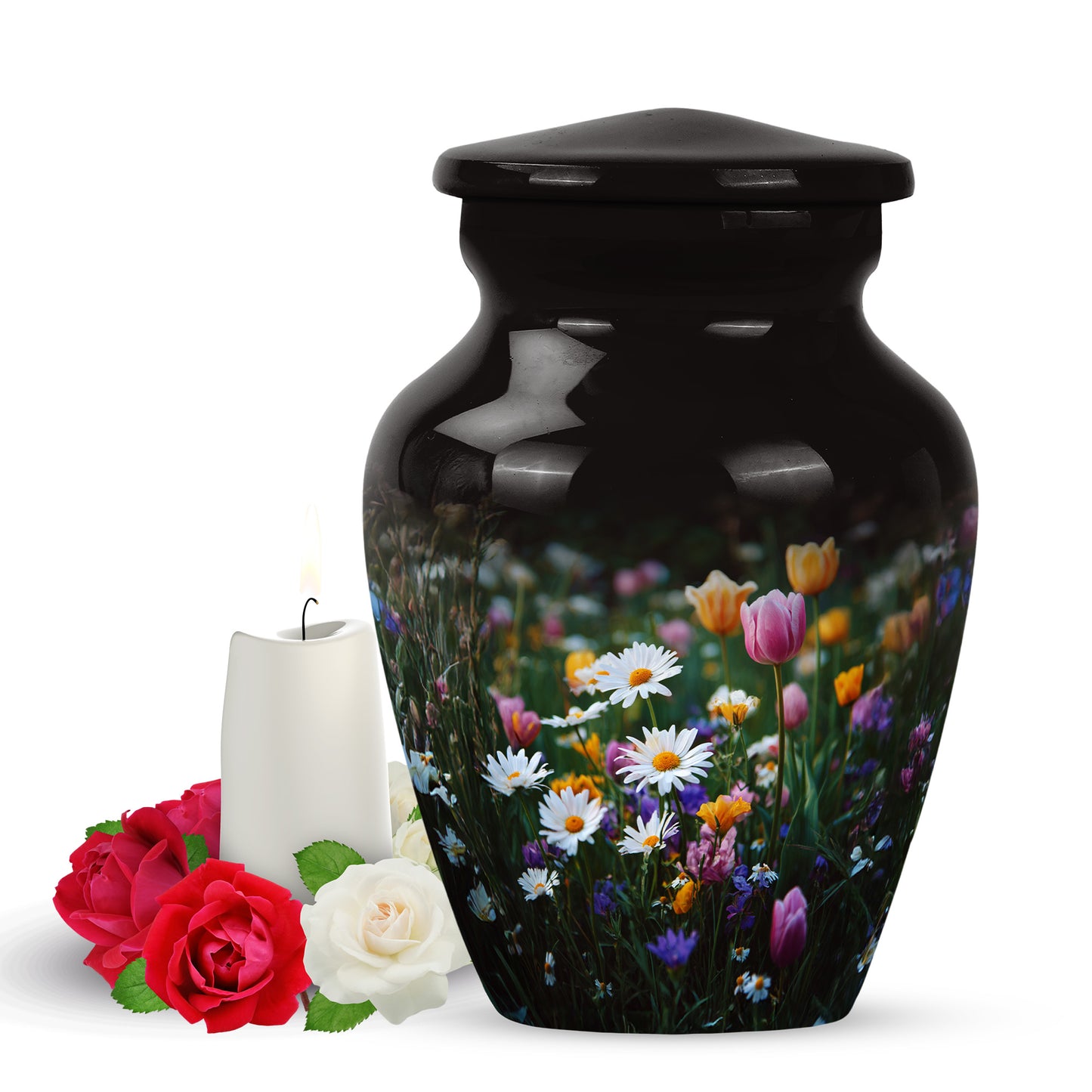 Inspiring Black Garden Tulip Legacy Urn for Human Ashes - 10-inch, 200 cu in - Yatskia