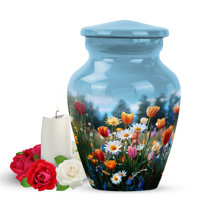 Resplendent Blue Garden Tulip Cremation Urn for Ashes - 10-inch, 200 cu in - Yatskia