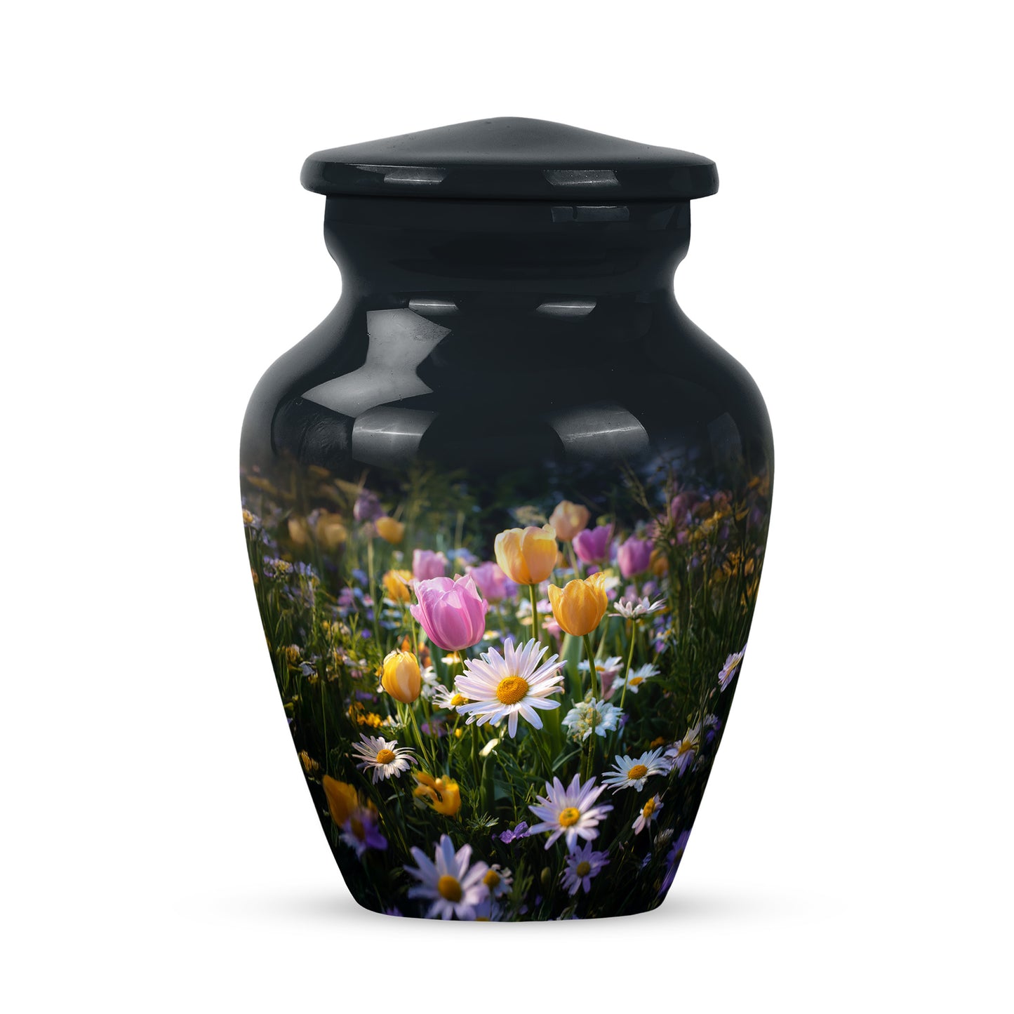 Personalized Black Cherished Garden Tulip Cremation Urns for Human Ashes - 10-inch, 200 cu in - Yatskia