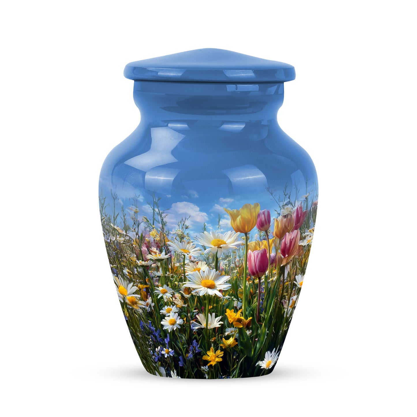 Radiant Garden Tulip Memorial Cremation Urns - Blue 10-inch, 200 cu in - Yatskia