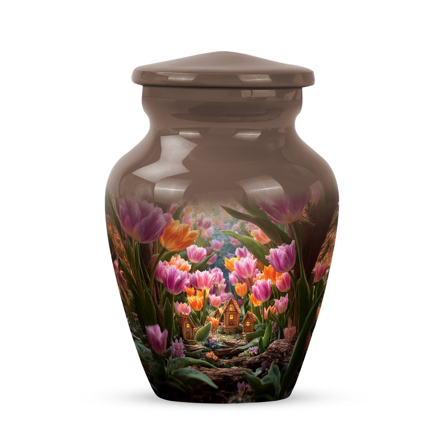 Personalized Garden Tulip Cremation Urns - Eminent Gold 10-inch, 200 cu in - Yatskia