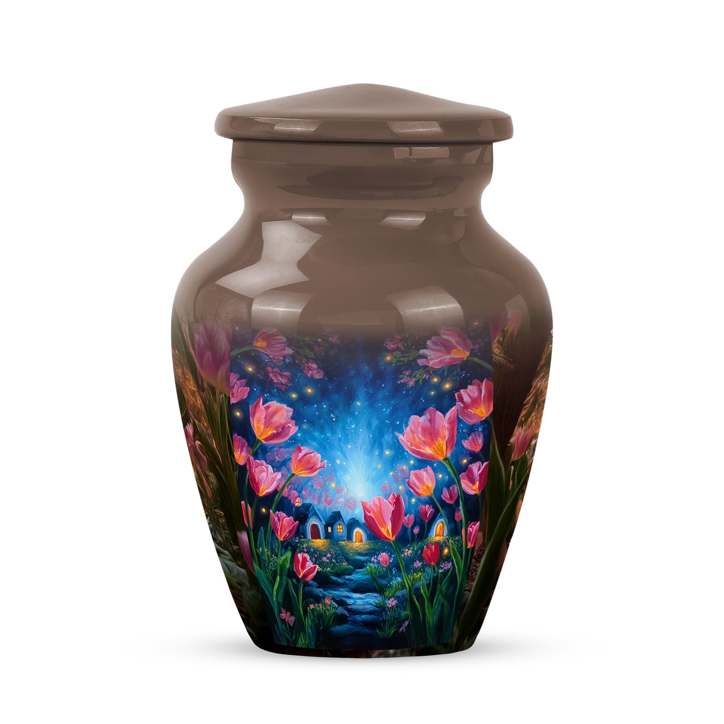 Personalized Refined Garden Tulip Cremation Urns - Gold 10-inch, 200 cu in - Yatskia