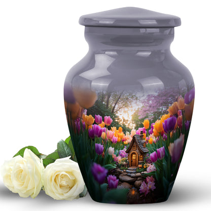 Radiant Garden Tulip Memorial Cremation Urns - Gray 10-inch, 200 cu in - Yatskia