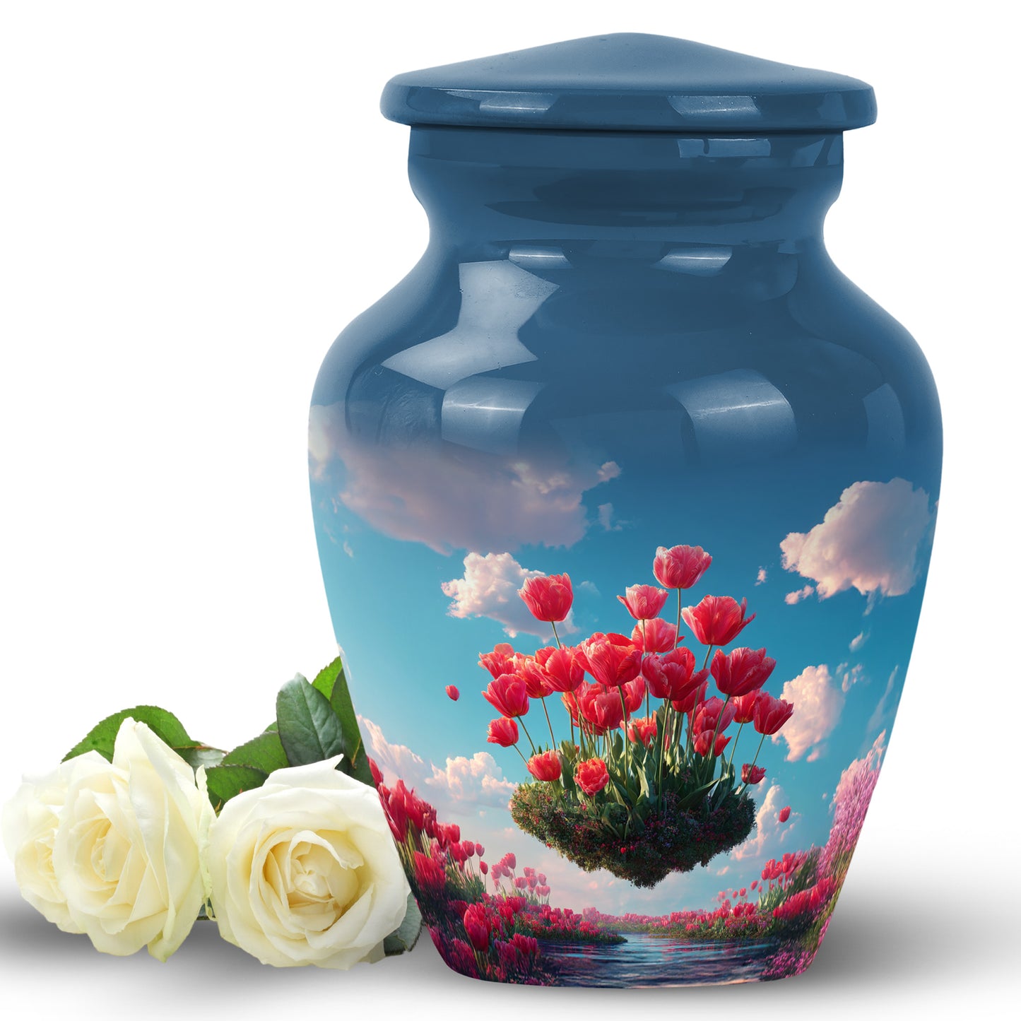 Dignified Blue Garden Tulip Cremation Urn for Ashes - 10-inch, 200 cu in - Yatskia