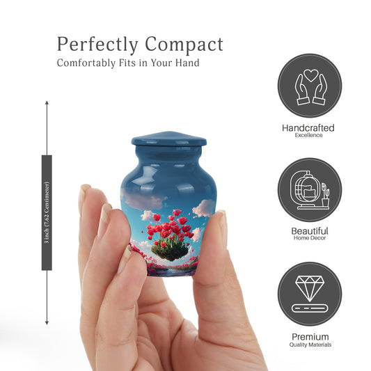 Twilight Blue Garden Tulip Cremation Urn close-up of engraving and surface detail - elegant classic garden tulip relief with fine detailing - mini keepsake memorial for portion of cremation ashes