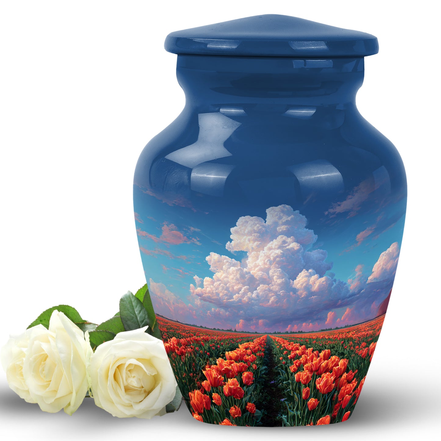 Blue Garden Tulip Cremation Urns - Honored Commemoration 10-inch, 200 cu in - Yatskia