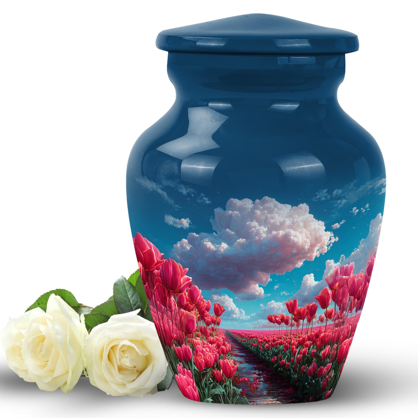 Radiant Garden Tulip Memorial Cremation Urns - Blue 10-inch, 200 cu in - Yatskia