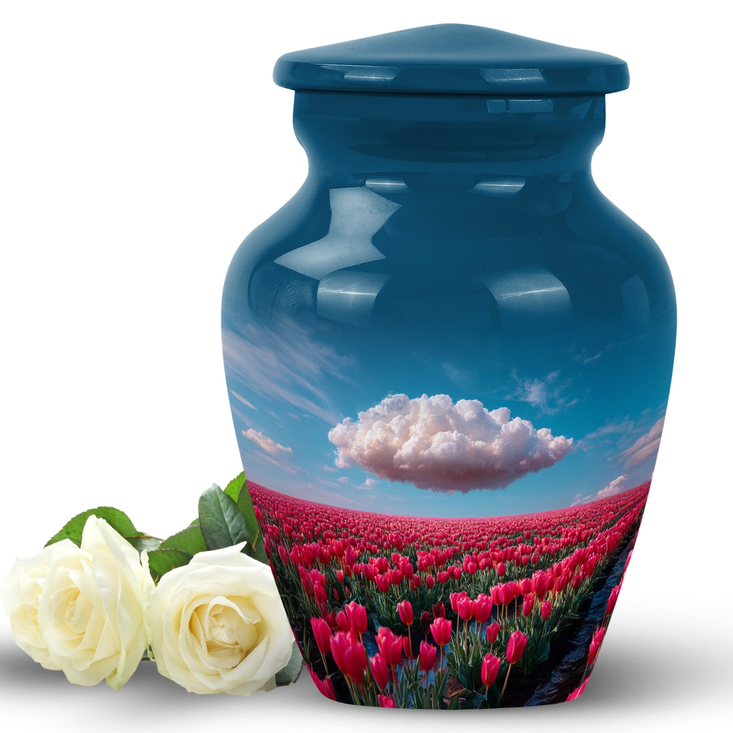 Personalized Garden Tulip Cremation Urns - Eminent Blue 10-inch, 200 cu in - Yatskia