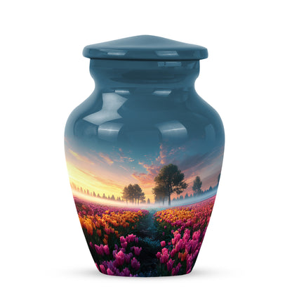 Luminous Blue Garden Tulip Passage Urn for Human Ashes - 10-inch, 200 cu in - Yatskia