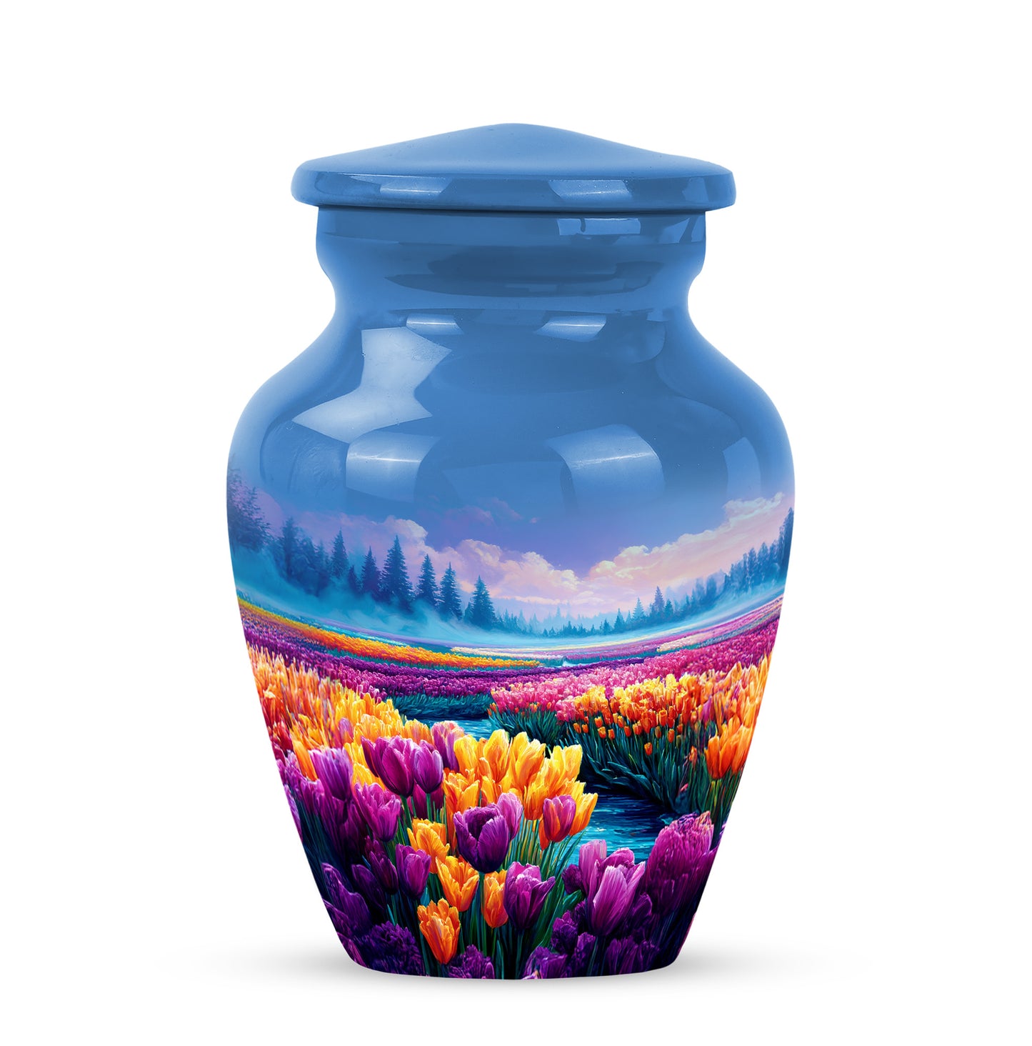 Personalized Blue Garden Tulip Cremation Urns for Ashes - Captivating 10-inch - Yatskia