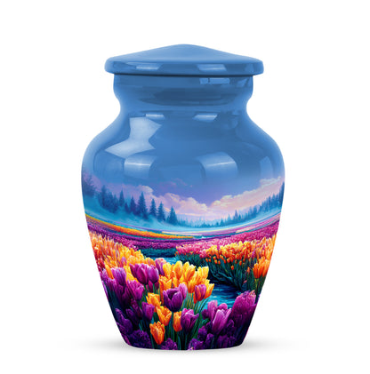 Personalized Blue Garden Tulip Cremation Urns for Ashes - Captivating 10-inch - Yatskia
