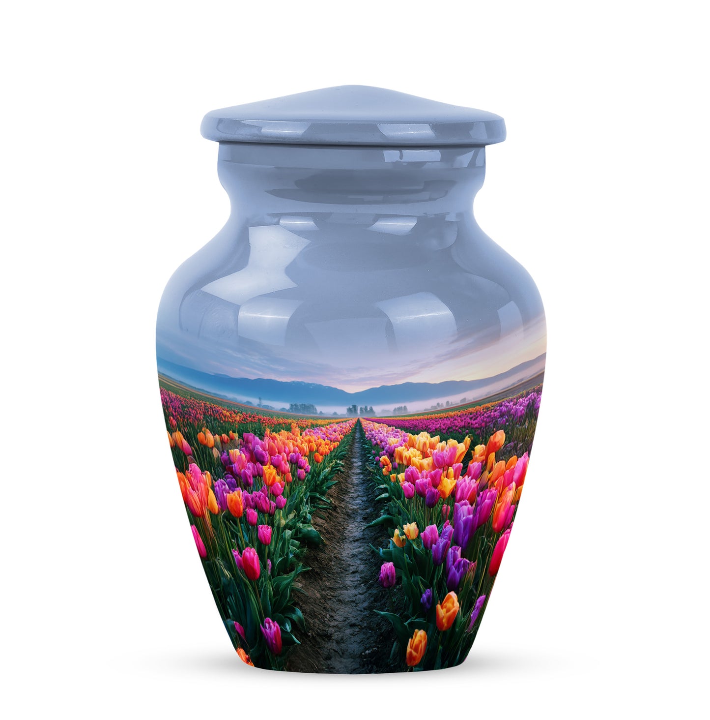 Personalized Garden Tulip Cremation Urns - Tranquil Blue 10-inch, 200 cu in - Yatskia