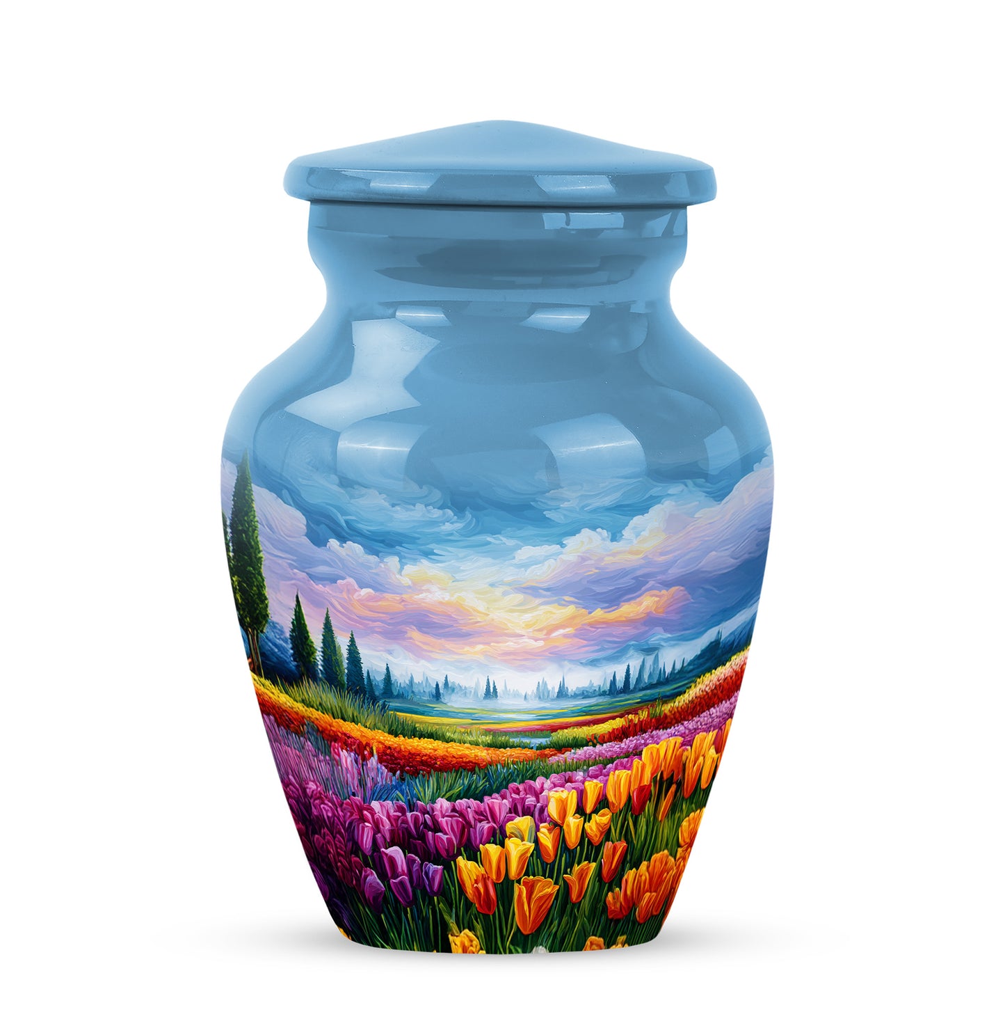 Personalized Elegant Garden Tulip Cremation Urns - Blue 10-inch, 200 cu in - Yatskia