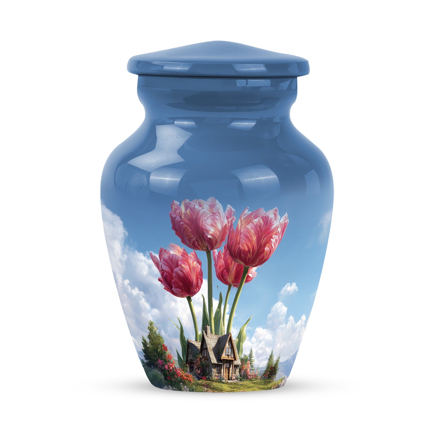 Personalized Eternal Garden Tulip Cremation Urns - Blue 10-inch, 200 cu in - Yatskia