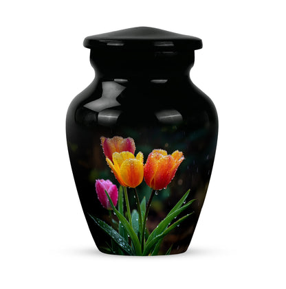 Luminous Black Garden Tulip Solace Urn for Human Ashes - 10-inch, 200 cu in - Yatskia