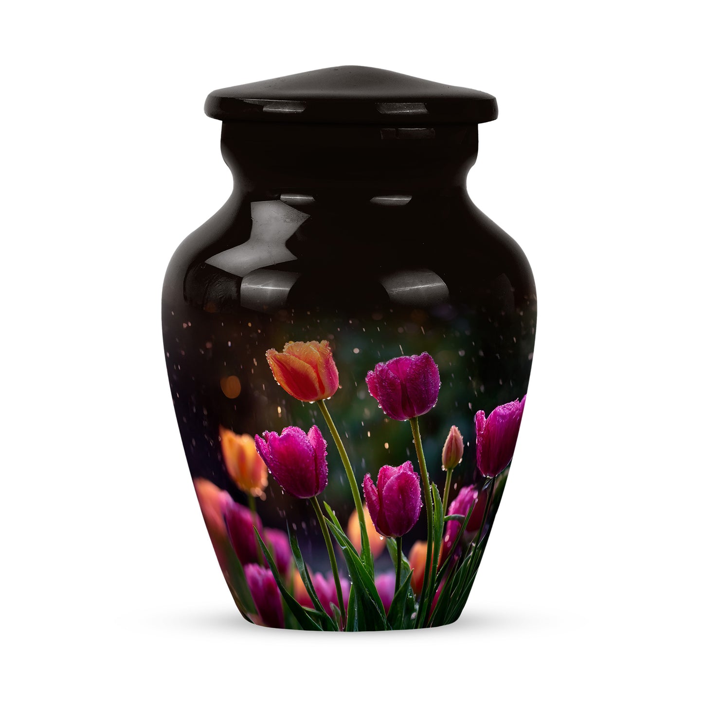 Black Treasured Garden Tulip Cremation Urns for Human Ashes - 10-inch, 200 cu in - Yatskia