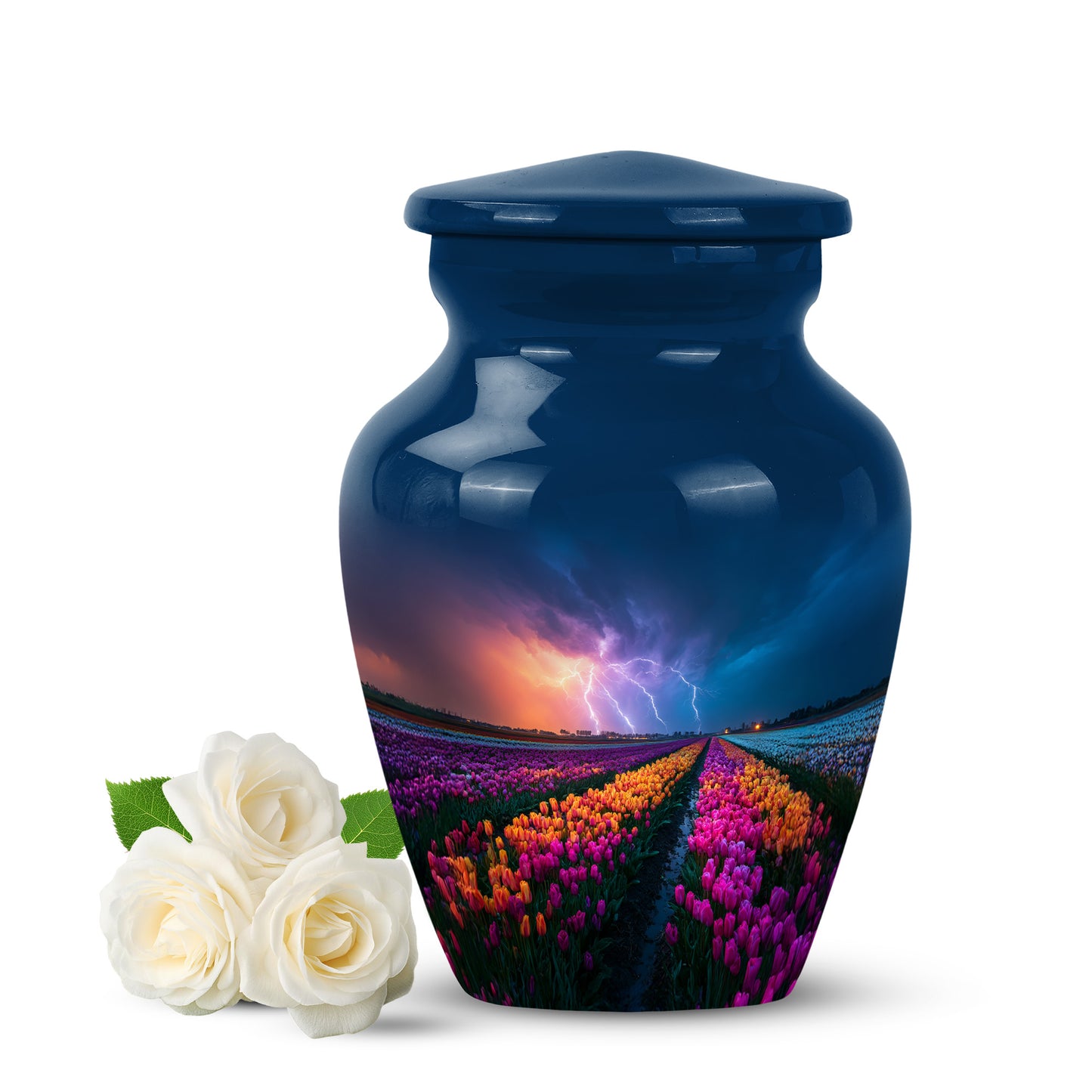 Lustrous Garden Tulip Cremation Urns for Human Ashes - Blue 10-inch - Yatskia