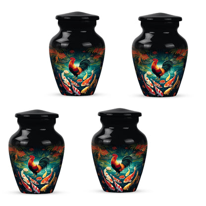 Jet Black Hen Cremation Urn side profile showing urn shape - classic sculpted hen pattern on smooth aluminum - 10 inch aluminum urn for cremated remains