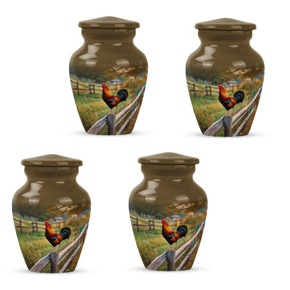 Royal Gold Hen Cremation Urn side profile showing urn shape - traditional hen engraving with hand-polished finish - 10 inch aluminum urn for cremated remains