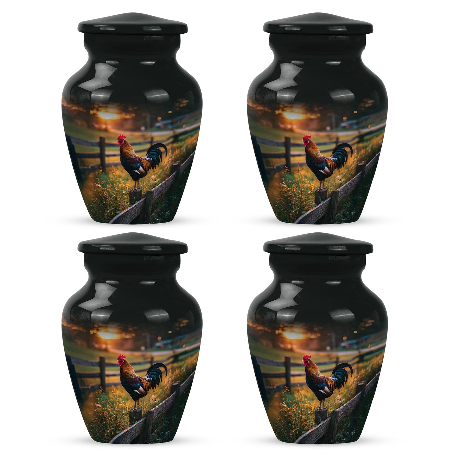 Charcoal Black Hen Cremation Urn side profile showing urn shape - traditional hen engraving with hand-polished finish - 10 inch aluminum urn for cremated remains