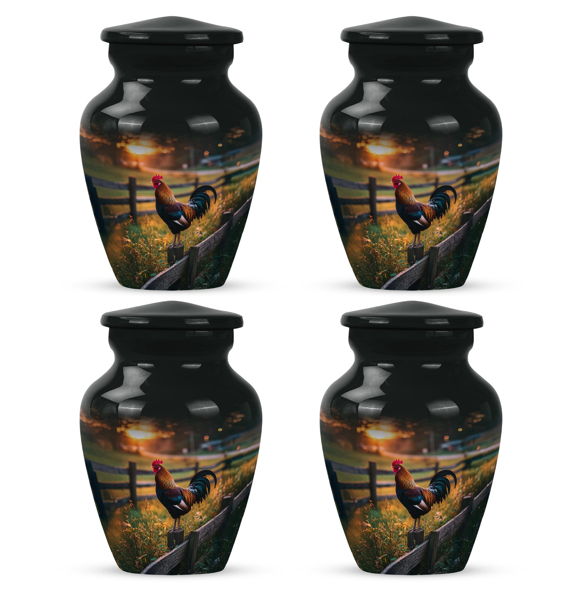 Charcoal Black Hen Cremation Urn side profile showing urn shape - traditional hen engraving with hand-polished finish - 10 inch aluminum urn for cremated remains