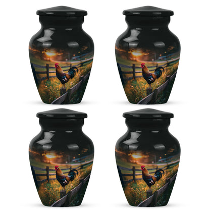 Charcoal Black Hen Cremation Urn side profile showing urn shape - traditional hen engraving with hand-polished finish - 10 inch aluminum urn for cremated remains