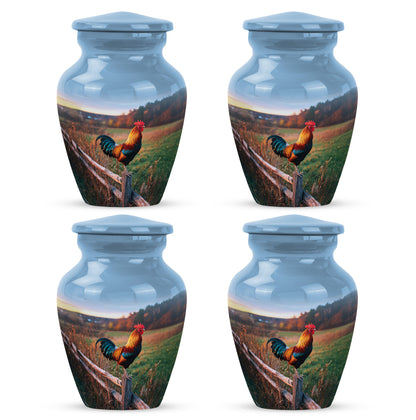 Bright Blue Hen Cremation Urn side profile showing urn shape - elegant classic hen relief with fine detailing - 10 inch aluminum urn for cremated remains