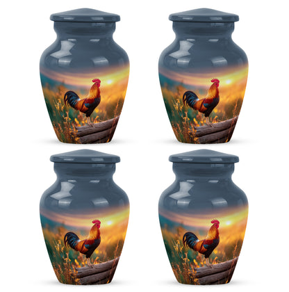 Dusty Blue Hen Cremation Urn side profile showing urn shape - classic sculpted hen pattern on smooth aluminum - 10 inch aluminum urn for cremated remains