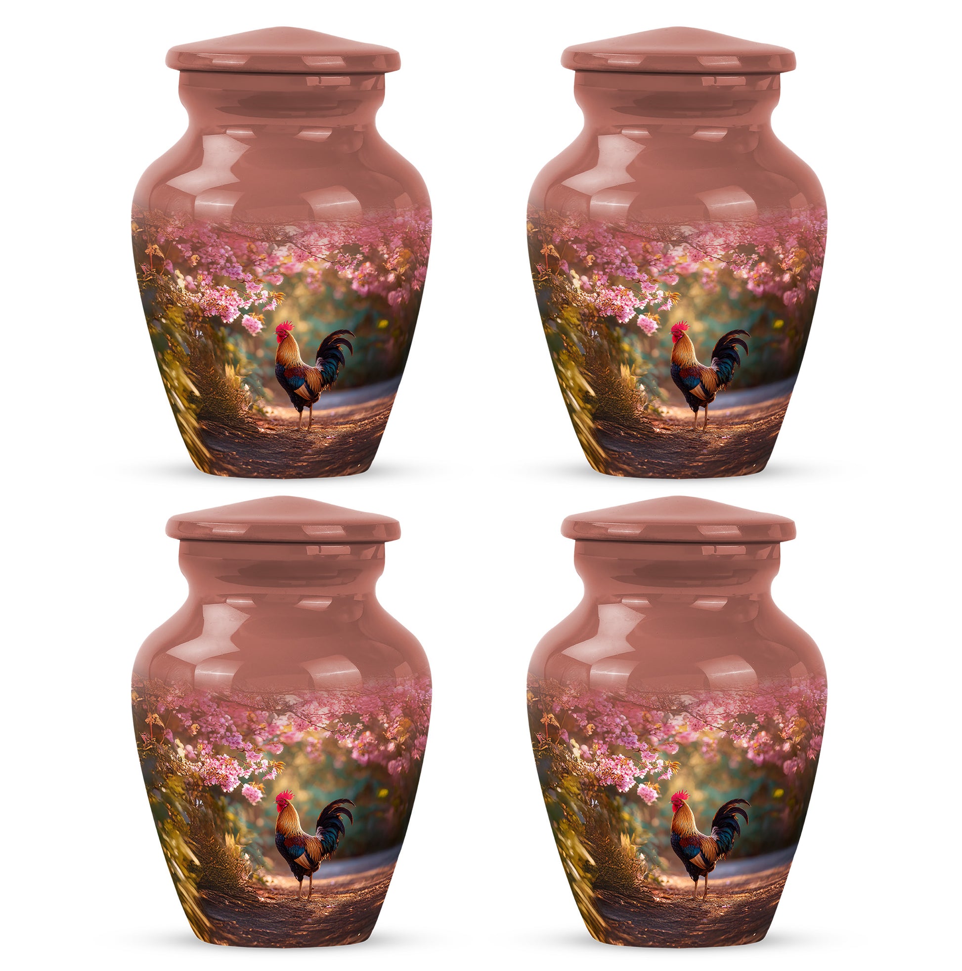 Wine Red Hen Cremation Urn side profile showing urn shape - classic sculpted hen pattern on smooth aluminum - 10 inch aluminum urn for cremated remains