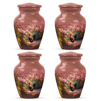 Wine Red Hen Cremation Urn side profile showing urn shape - classic sculpted hen pattern on smooth aluminum - 10 inch aluminum urn for cremated remains