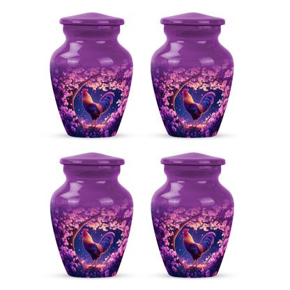 Coral Pink Hen Cremation Urn side profile showing urn shape - timeless hen motif etched into premium metal - 10 inch aluminum urn for cremated remains