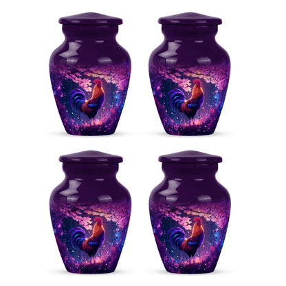 Majestic Purple Hen Cremation Urn side profile showing urn shape - timeless hen motif etched into premium metal - 10 inch aluminum urn for cremated remains