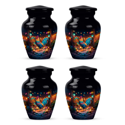 Glossy Black Hen Cremation Urn side profile showing urn shape - classic sculpted hen pattern on smooth aluminum - 10 inch aluminum urn for cremated remains