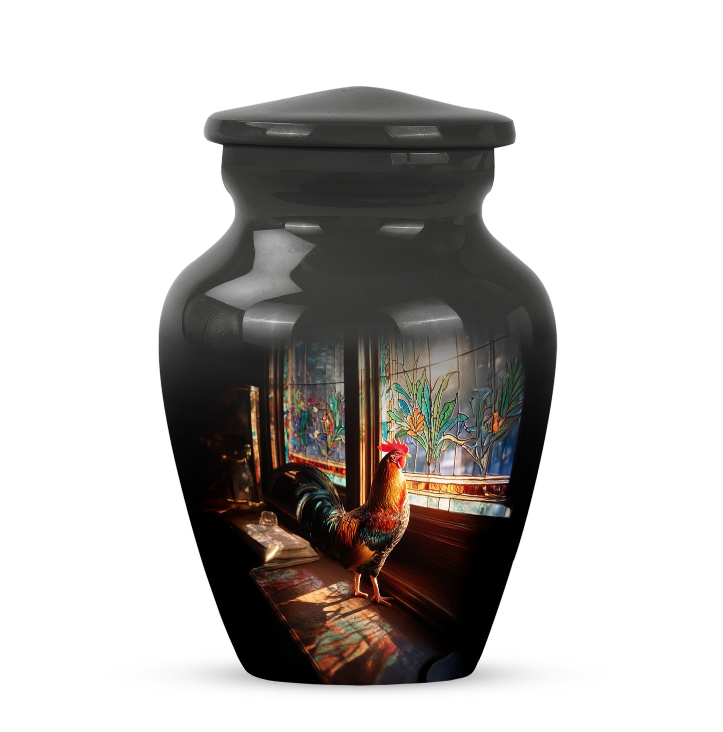 Personalized Black Hen Cremation Urns for Ashes - Peaceful 10-inch - Yatskia