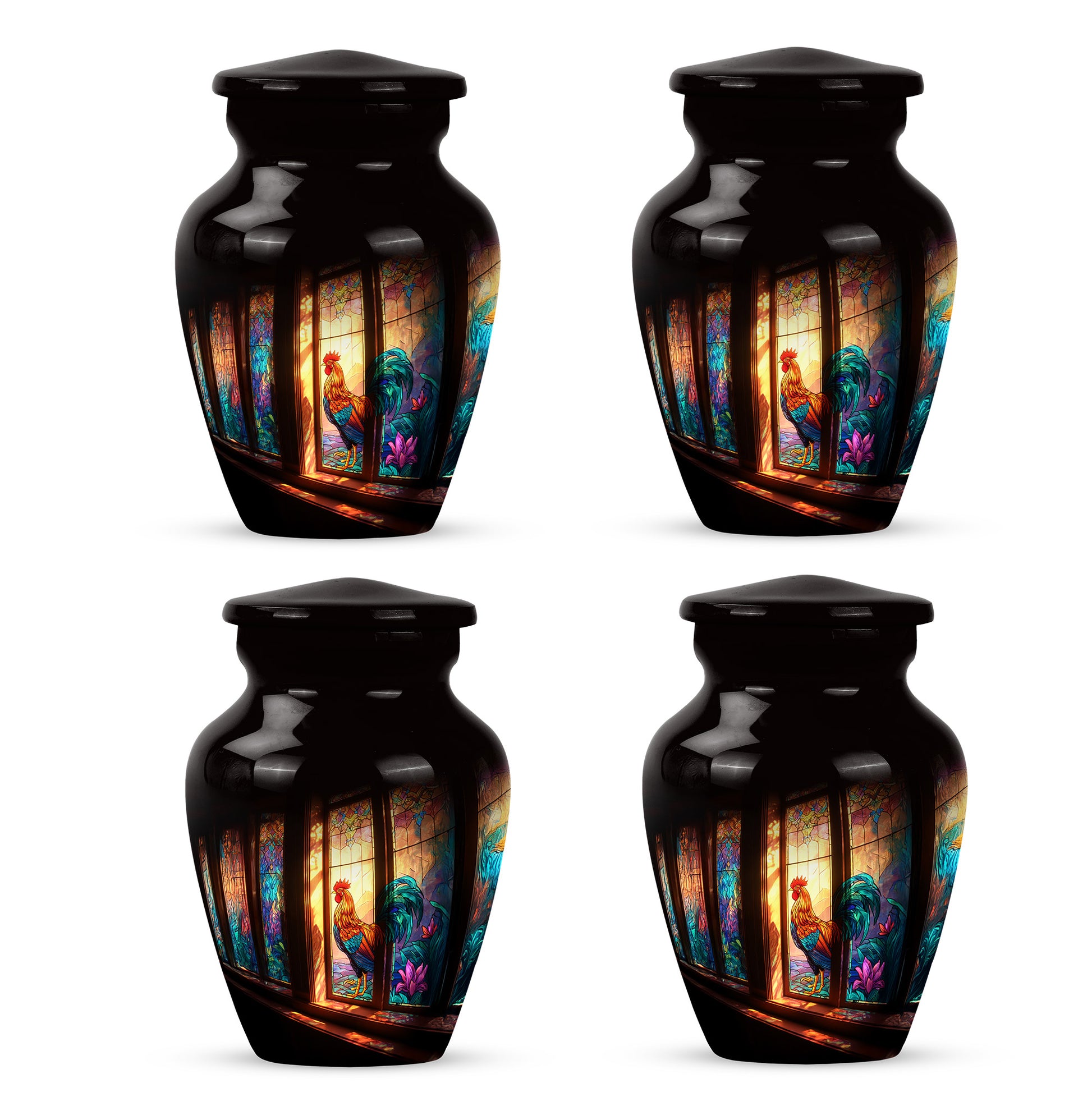 Charcoal Black Hen Cremation Urn side profile showing urn shape - elegant classic hen relief with fine detailing - 10 inch aluminum urn for cremated remains