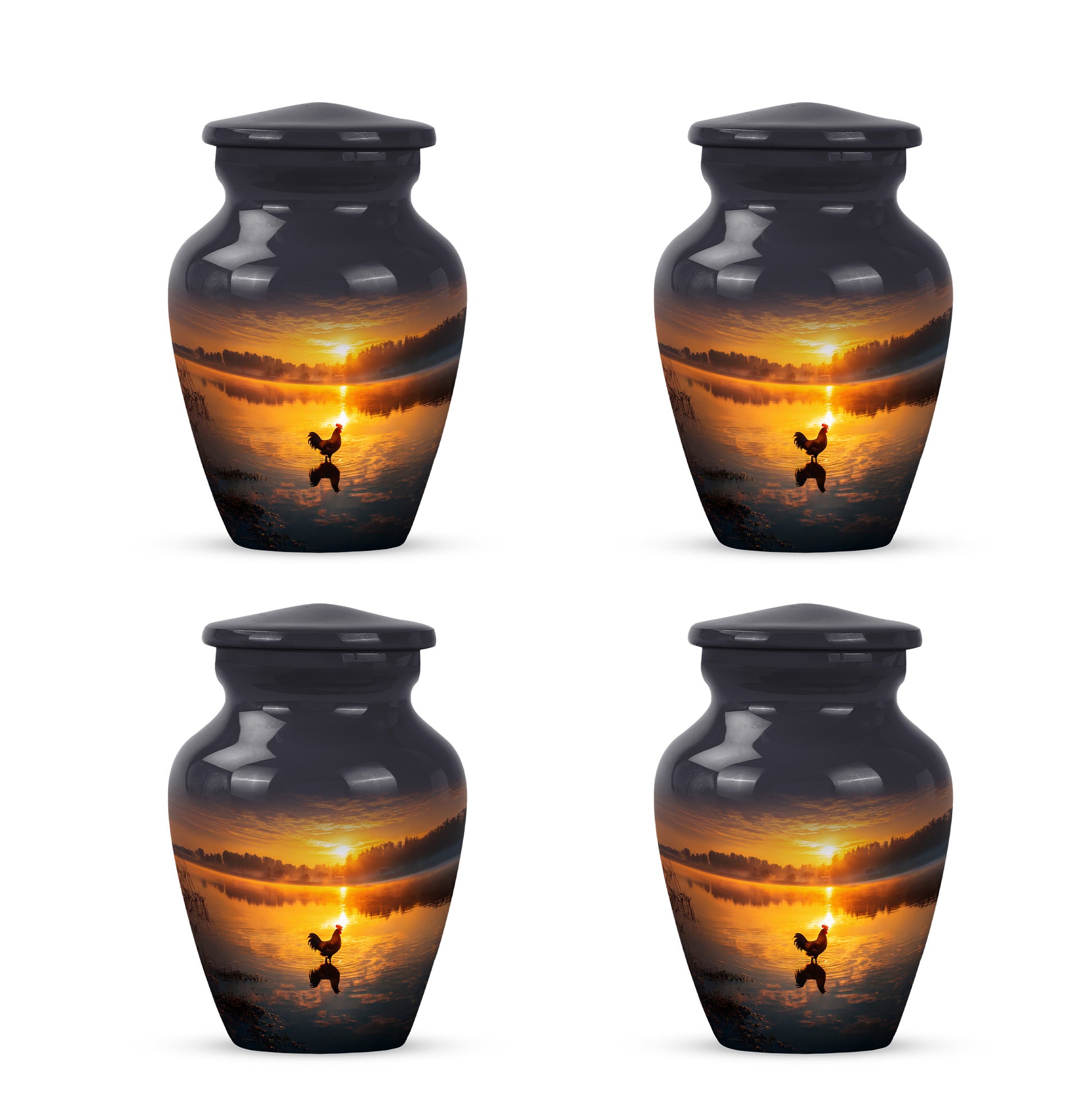 Deep Black Hen Cremation Urn side profile showing urn shape - classic sculpted hen pattern on smooth aluminum - 10 inch aluminum urn for cremated remains