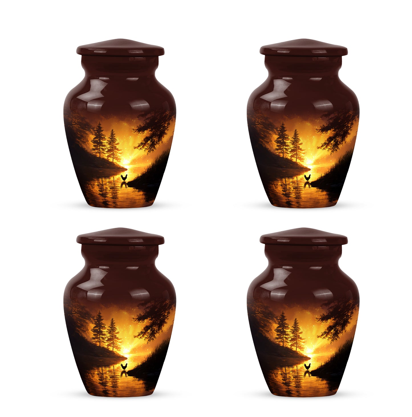 Deep Red Hen Cremation Urn side profile showing urn shape - timeless hen motif etched into premium metal - 10 inch aluminum urn for cremated remains