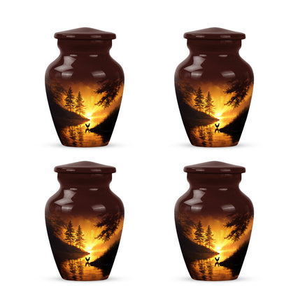 Deep Red Hen Cremation Urn side profile showing urn shape - timeless hen motif etched into premium metal - 10 inch aluminum urn for cremated remains