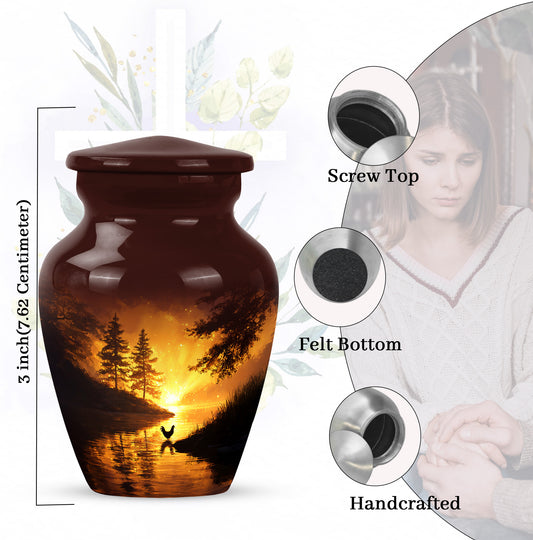 Crimson Red Hen Cremation Urn close-up of engraving and surface detail - timeless hen motif etched into premium metal - mini keepsake memorial for portion of cremation ashes